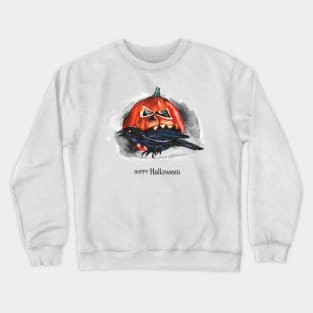 Happy Halloween Pumpkin Eating Raven Crewneck Sweatshirt